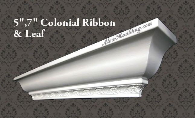 Colonial/Georgian Ribbon & Leaf 5,7" crown molding